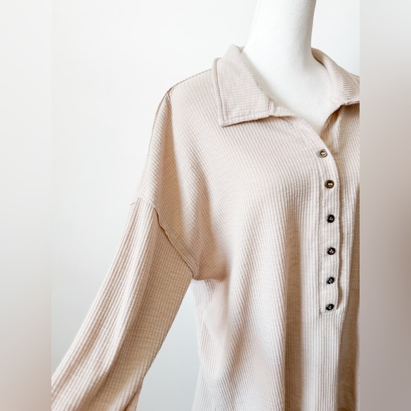 Cream Long Sleeve Quarter Button Up - Picture 3 of 5